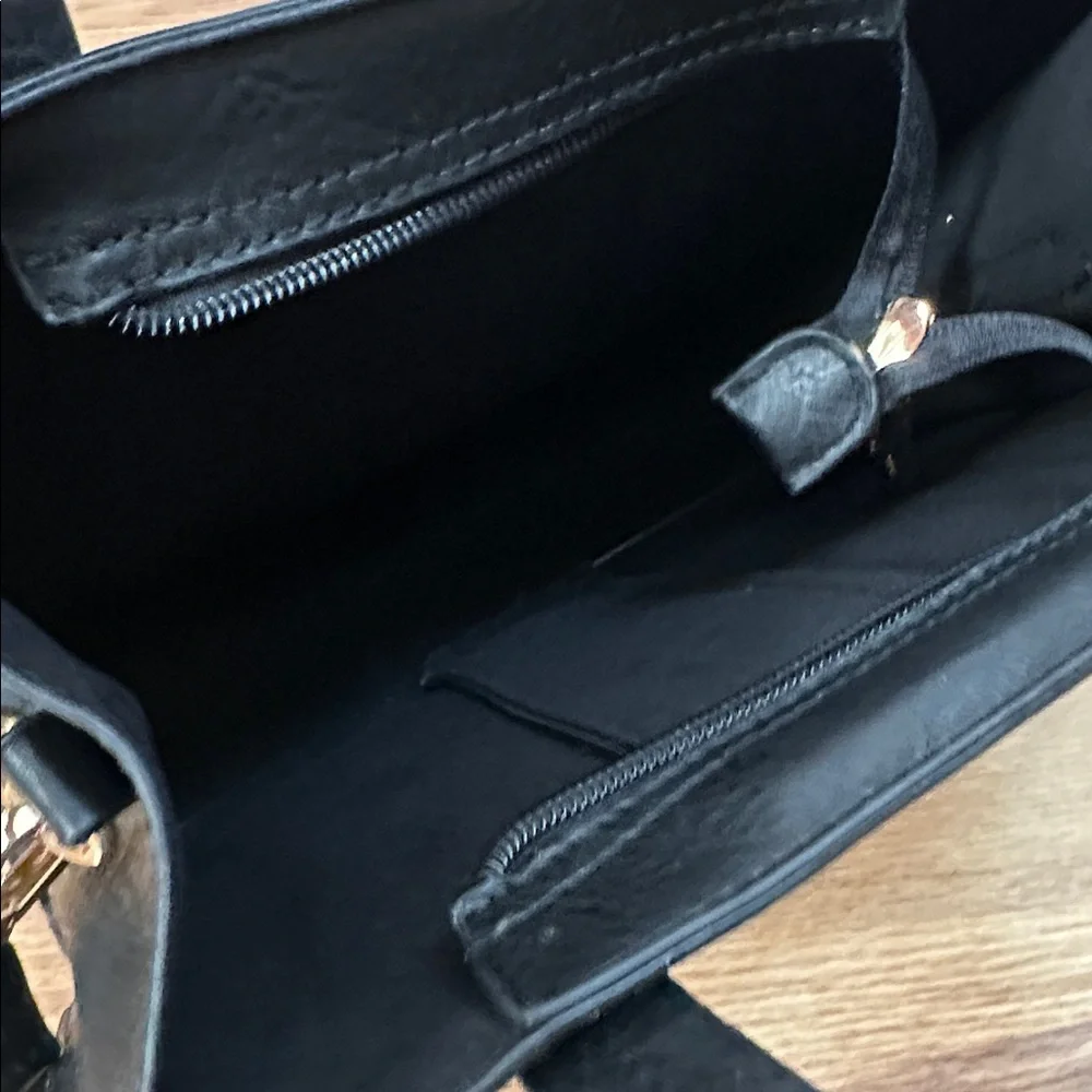Black Small Handbag adjustable Crossbody strap faux leather